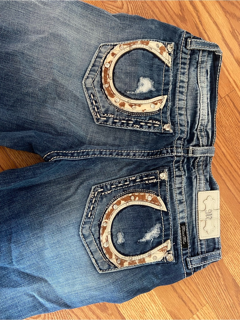 Miss Me Blue Bootcut Jeans with Embellished Horseshoe Pockets